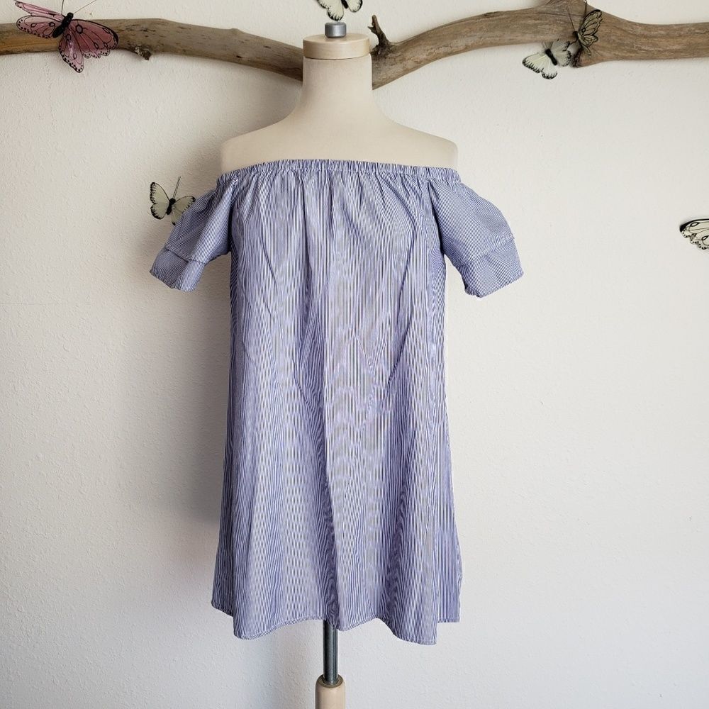 Purple Snow off the shoulder striped poplin blouse